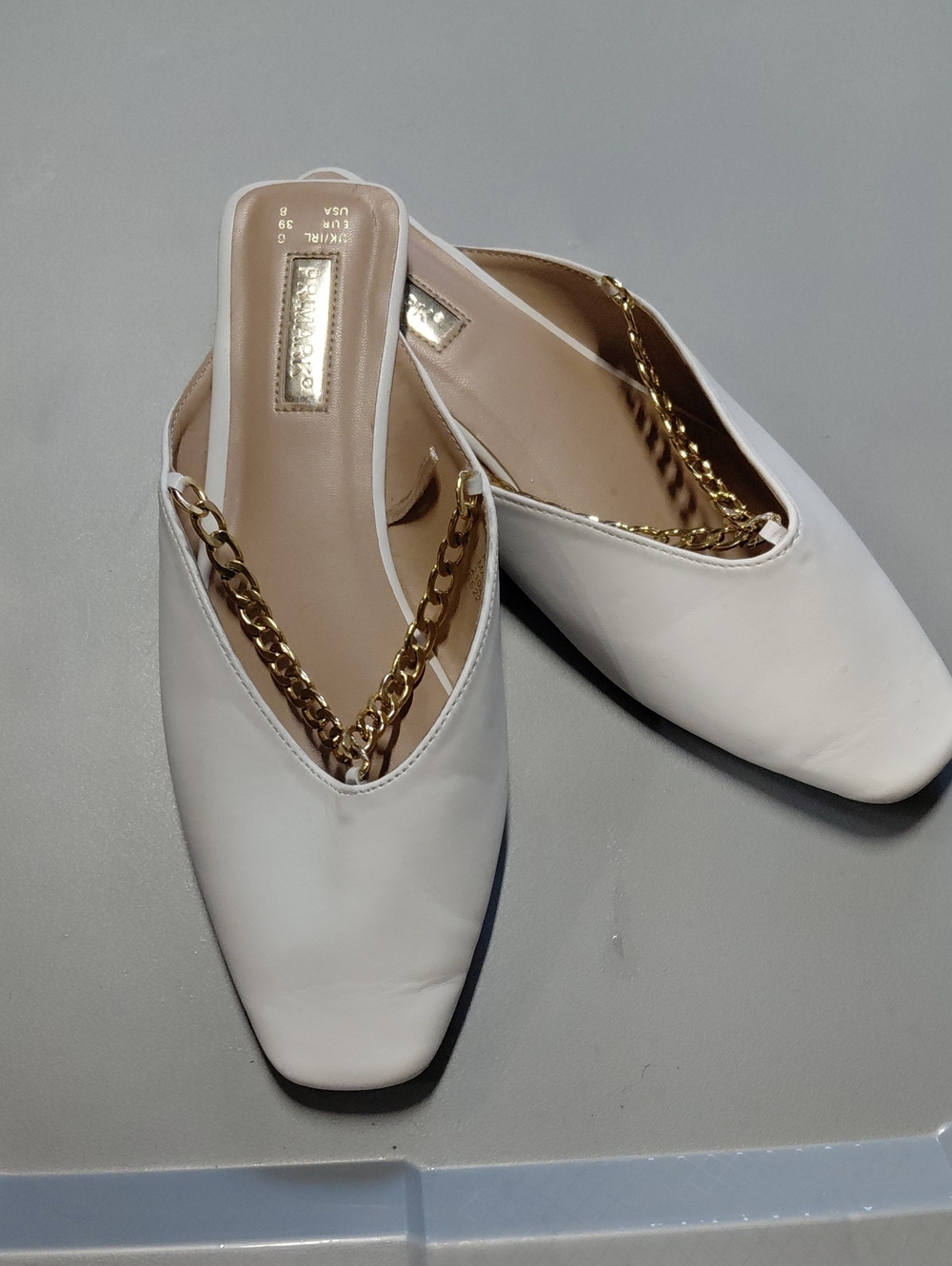 PRIMARK 8 White Chain-Accent Women's Slip-On Flats
